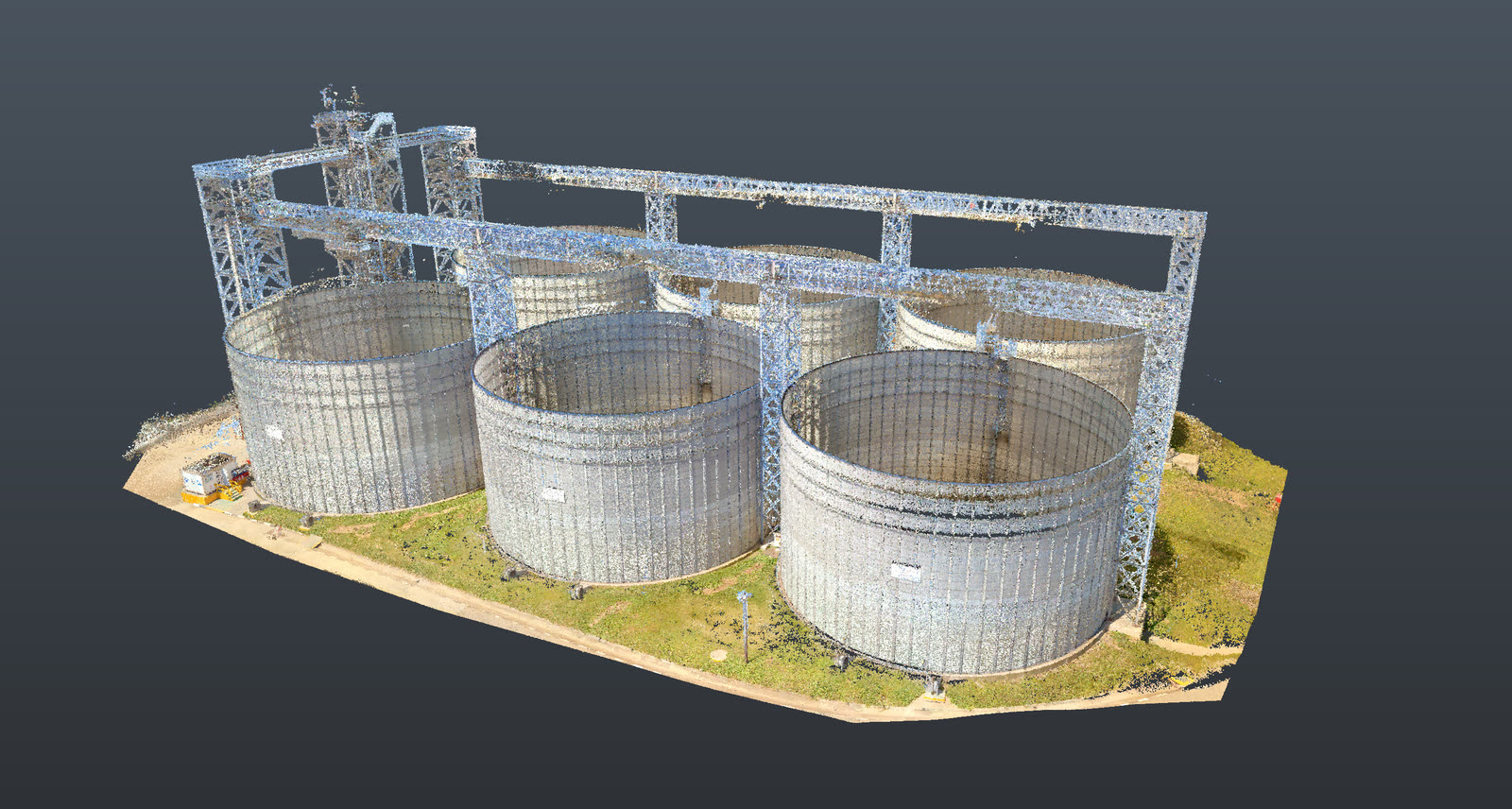 Registered point cloud of a silo and headframe complex.