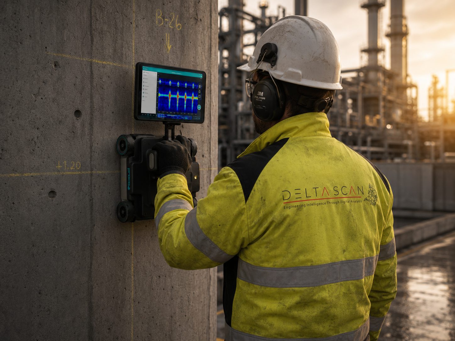 Proceq concrete scanner locating rebar in a slab